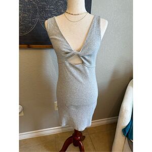 Aerie Ribbed Cut Out Knotted Sleeveless V Neck Gray Mini Dress Women Size S 1546